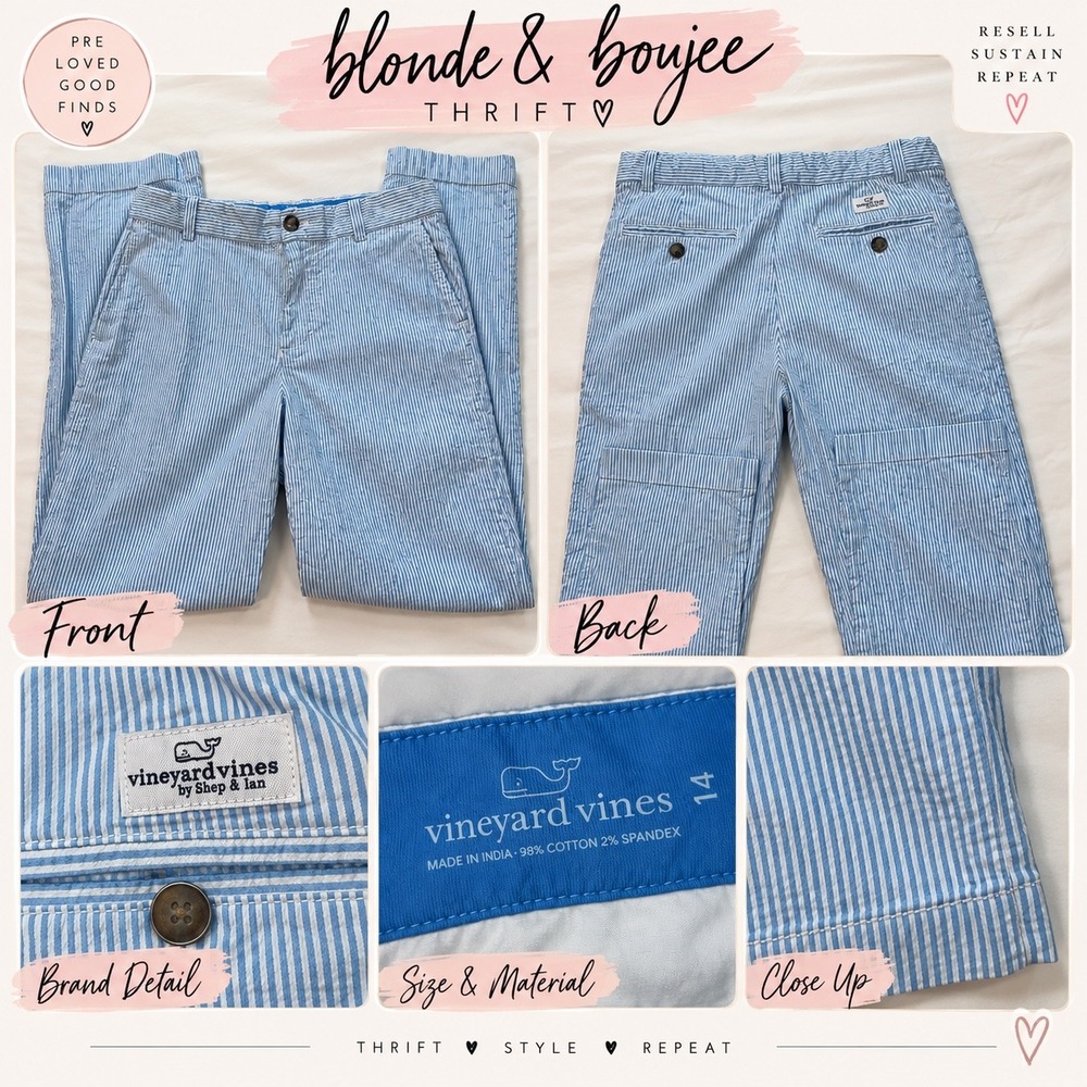 Vineyard Vines Boys Blue White Seersucker Pinstripe Pants Size 14
